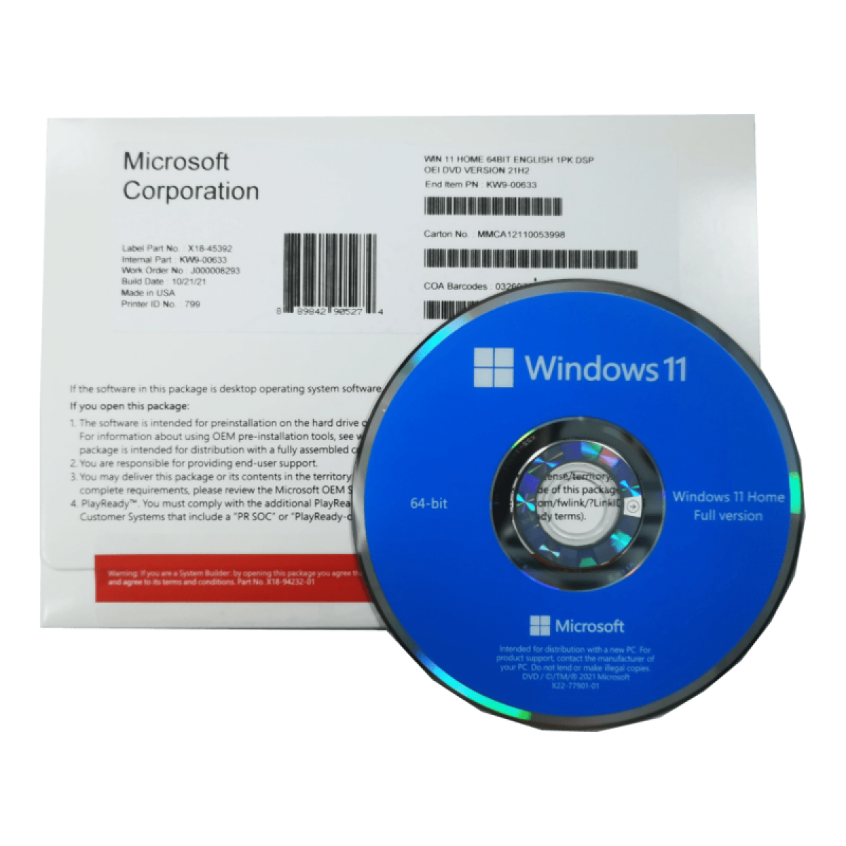 Microsoft Windows 11 Home System Builder OEM DVD 64-bit - Only for Sale  With Hardware or A Falcon PC